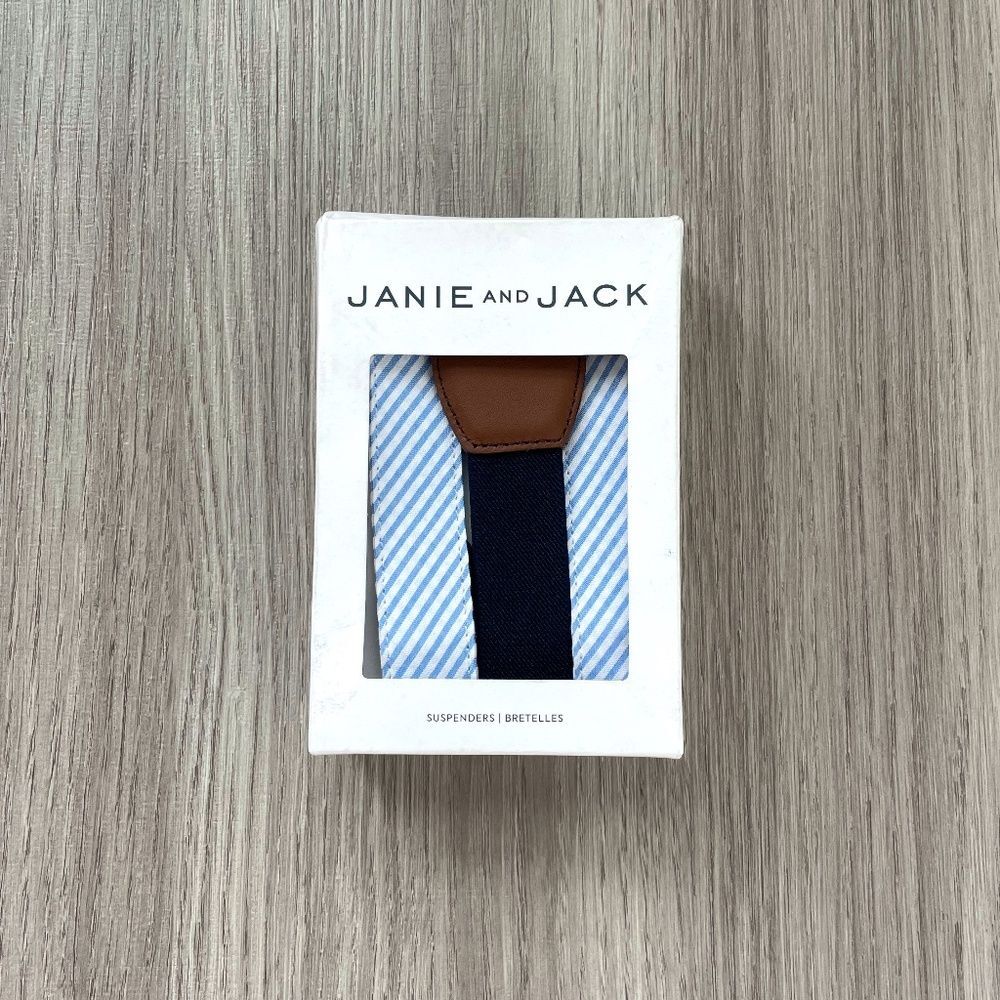 NWT Janie and Jack Boys Striped Suspenders White 4-5